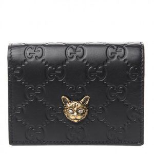 Gucci Guccissima Crystal Cat Card Case in Black NEW IN BOX